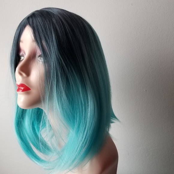 Short Straight Wig, Ombre Blue Bob Wig - Picture 2 of 6